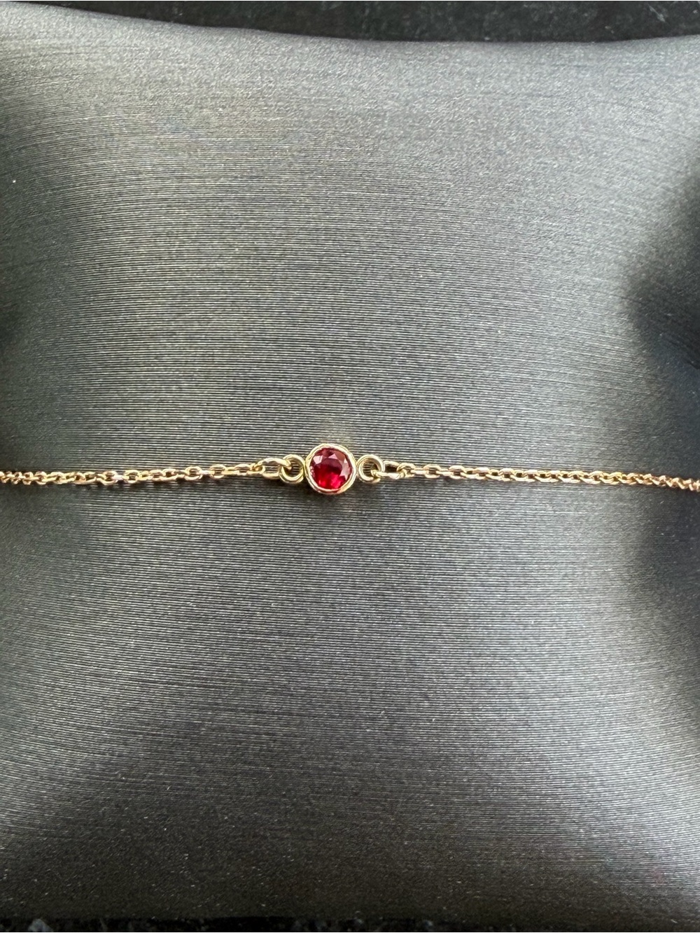 Delicate 14kt Yellow Gold Chain Bracelet with Ruby Gemstone 6.5”-7.0”-7.5”
